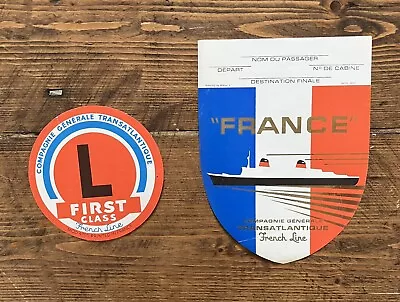 French Line SS France: Menus Cards Ribbons Luggage Stickers & Memorabilia ‘73 • £82