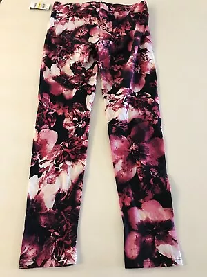 Thalia Sodi Black & Pink Floral Stretch Straight Leg Pull On Leggings - Medium • $15.99