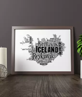 Personalised Iceland Word Art Map - Iceland Word Art Gift - Add Your Own Words • £24.95