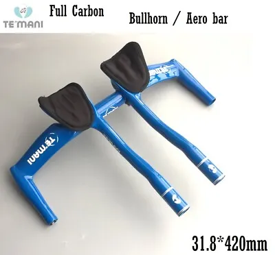 $97.42 • Buy Carbon Road Bike TT Bullhorn Bar Triathlon 31.8*420mm Handlebar Aerobar Set Blue