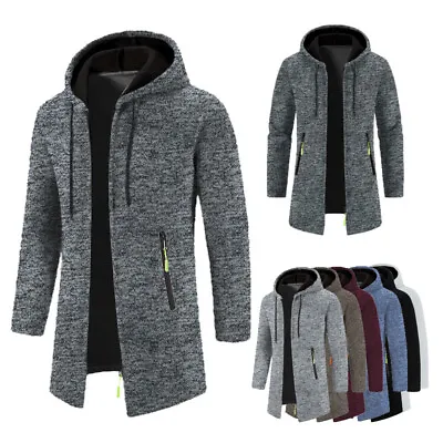 Mens Fleece Lined Coat Warm Winter Jumper Insulated Knitted Zip Up Cardigan UK • £12.59