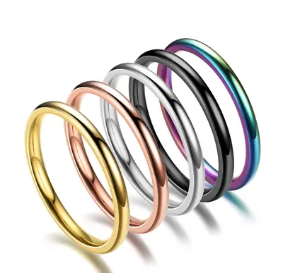 $3.95 • Buy 2mm Thin 316L Stainless Steel Stackable Ring Wedding Band Women Girl Size 3-12
