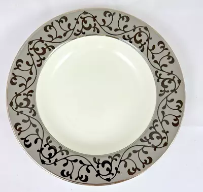 MIKASA Bond St Soup Bowl Gray Band Black Scrolls Platinum Rim L3423 MULTIPLES • $15