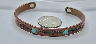 Vintage Copper American Indian Symbols Cuff Bangle Blue Stone Souvenir Bracelet • $49.99