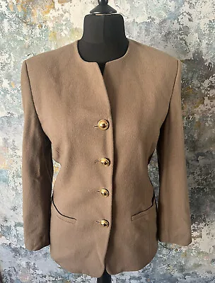 10 Vtg St Michael M&S Camel Taupe Wool Blend Jacket Collarless Buttons Elegant • $16.34