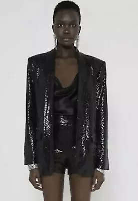 NWT Zara Liquid Sequin Black Blazer Size L • $80