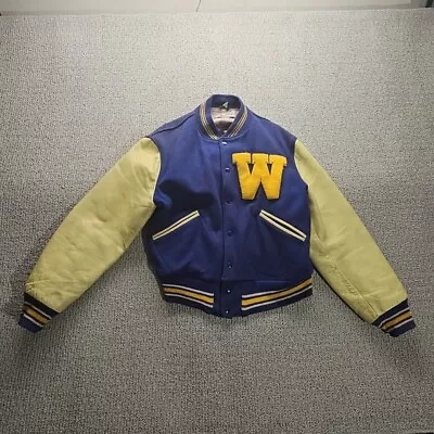 Vintage Varsity Letterman Jacket Butwin Large 42 Blue White Distressed Faded 50s • $134.95