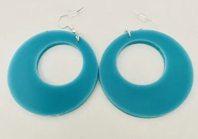 60s 70s 80s  TURQUOISE Disco Retro Large  Dangle Drop Earrings Fancydress • £2.99