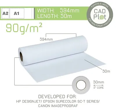 3 Rolls Designjet 90 G/m² Plotter Paper 594mm X 50m | HP Designjet Canon EPSON • £36.95
