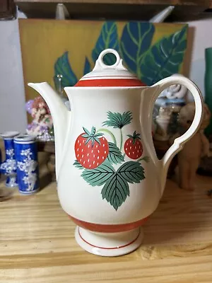 Vintage Strawberry Teapot Coffee Pot Red White Stripe • $28