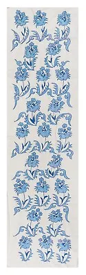 1.7x6.3 Ft Suzani Wall Hanging. Silk Embroidery Table Runner In Blue And Cream • $319