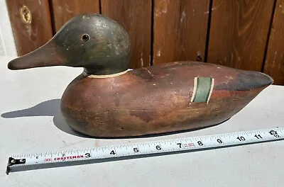 Vintage Wooden Mallard Duck Decoy Hand Crafted 14” Long • $37.50