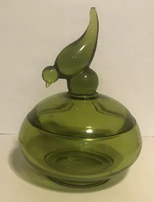 Viking Glass Avocado Epic Tail Bird Covered Candy Dish 1960s MCM Tail Is Broken • $69.99
