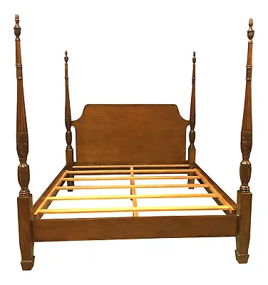 Leighton Hall King Size Mahogany Rice Carved Poster Bed - Showroom Sample • $3599