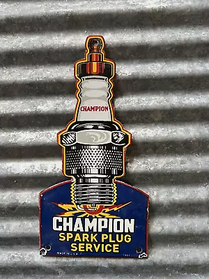 Champion Spark Plugs Vintage Porcelain Gas And Oil  Pump  Sign • $9.99