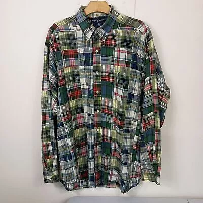 Vintage Ralph Lauren Patchwork Shirt Madras Plaid Large Button Down Blaire • $49