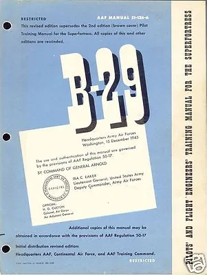 B-29 Superfortress WW2 Manual Archives RARE 1940's WWII Historic Period Details • $9.89