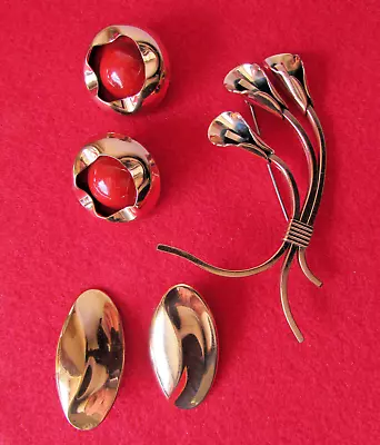 Vintage Signed Copper Matisse Renoir Calla Lilly And Earrings Set Of 2 • $30