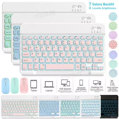 Bluetooth Backlit Keyboard Mouse For IMac IPad IPhone Android Tablet Desktop PC • £16.99
