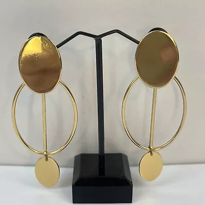 J Crew Gold Tone Oval Hoop Smooth Disc Dangle Drop Earrings • $26