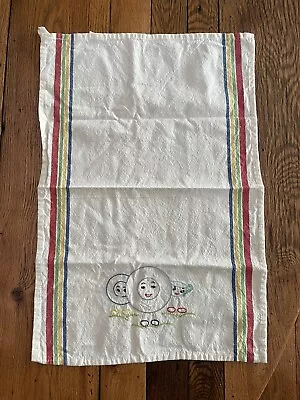 VTG Kitchen Dish Tea Hand Towel Roster HAND EMBROIDERED Cotton Never Used • $8.49