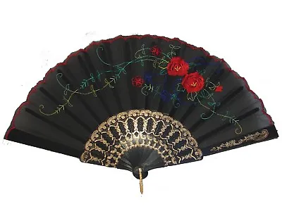 Black Chinese Folding Cloth Hand Fan • $7.93