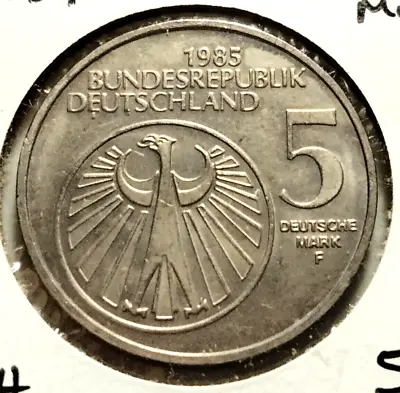 1985-F  Germany 5 Deutsche Mark Coin- KM#162 - Europe Year Of Music- (INV#8466) • $4.95