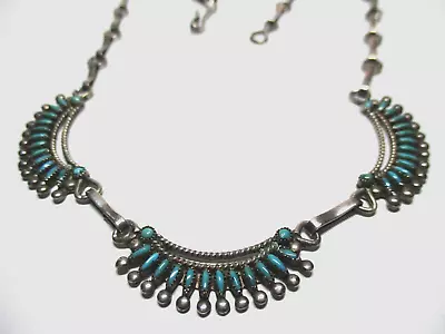 Vtg 16  Zuni Necklace Sterling Silver & Turquoise Native AmericanSouthwest • $82