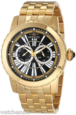 Invicta Men's 14589 Specialty Black Day & Date Dial Gold-tone Steel Quartz Watch • £130.29