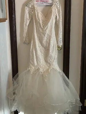 Vintage Bridal Originals Wedding Dress Petite8 Ivory Long Sleeve Mermaid Trumpet • $75