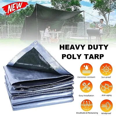 Heavy Duty Tarpaulin Canvas Tarp Waterproof Poly Camping Tent Shelter Sun Cover • $28.99