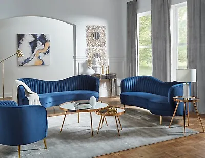Coaster 506861-S3 Sophia 3pc Curved Sofa Set Couch Loveseat Chair Blue Velvet  • $1799.99