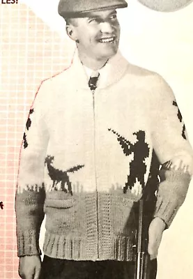 1957 Mary Maxim Knitting Pattern 'pheasant Hunt' Bird Dog! Zipper Cardigan 38-44 • $8.84