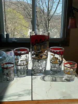 Vintage Hazel Atlas Glass Double Shot Gay 90'S Cocktail Set Barware  • $19.99