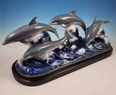 Large Monumental Lladro Dolphins 6436 Sculpture Figurine Wood Base Box Retired • $949