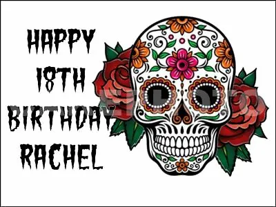 Sugar Skull Roses Tattoo Edible Icing Cake Topper / Many Sizes • £6