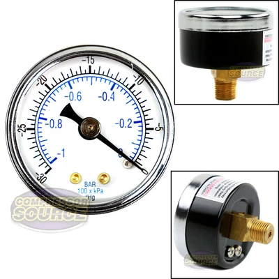 $8.95 • Buy 1/8  NPT 1.5  Vacuum Air Pressure Gauge 0 -30 PSI Center Back Mount