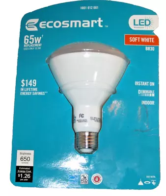 EcoSmart 65W Equivalent Soft White 2700K BR30 Dimmable LED Light Bulb • $6.99