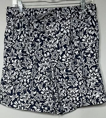 Speedo Men’s Swim Shorts Lined Navy Floral Pockets Logo Drawstring Size Medium • $10