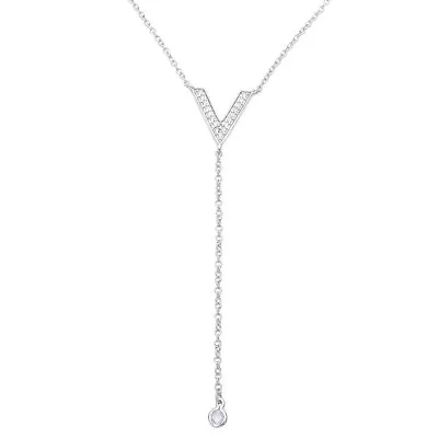$45.95 • Buy V-shape Drop Necklace W/ Lab Accents/ 925 Sterling Silver /chain 16-18''