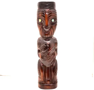 VTG Carved Wood Tiki Statue Maori New Zealand Polynesian Art 15  Figure Tribal • $94.50