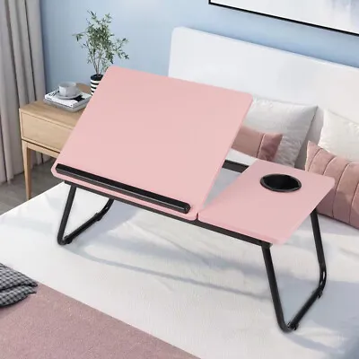Adjustable Folding Laptop Table Bed Sofa Tilt ComputerDesk Serving Tray Cup Slot • £13.94