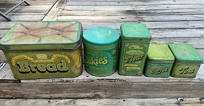 Vintage Homestead Metal Tin Canister Cheinco Rustic Decor Farm Lot Of 5 Bread • $89.99