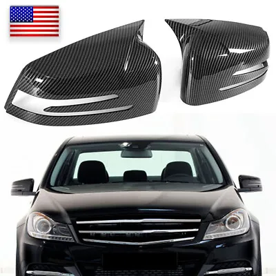 Carbon Fiber Black Mirror Cover Caps For Mercedes Benz W204 W176 W212 CLA250 C63 • $32.98