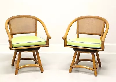 FICKS REED Mid 20th Century Faux Bamboo Rattan Swivel Chairs - Pair A • $695