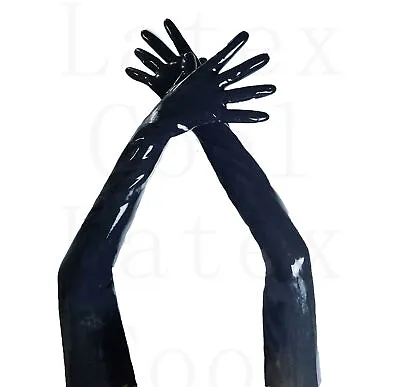 100% Latex Rubber Gummi Black Elbow Long Gloves Cosplay Mitten 0.4mm S-XL • £3.56