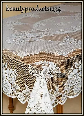 Heritage Lace Victorian Rose White Tablecloth Rectangular 60  X 84  New • $68.98