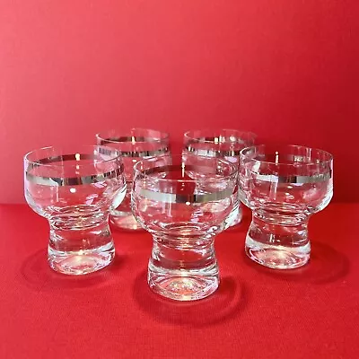 5 Small Crown Corning Bubble Stem Glasses With Silver Trim 50 Ml Vintage Retro • $25