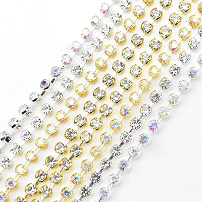 5 Yards Crystal Rhinestone Chain Trim Ribbon Sparkle Round Diamante DIY Decor • $22.37