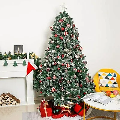 7FT/210CM Christmas Tree Pinecone Decorated Frost Snowy Bushy Hinged Branch • $139.99